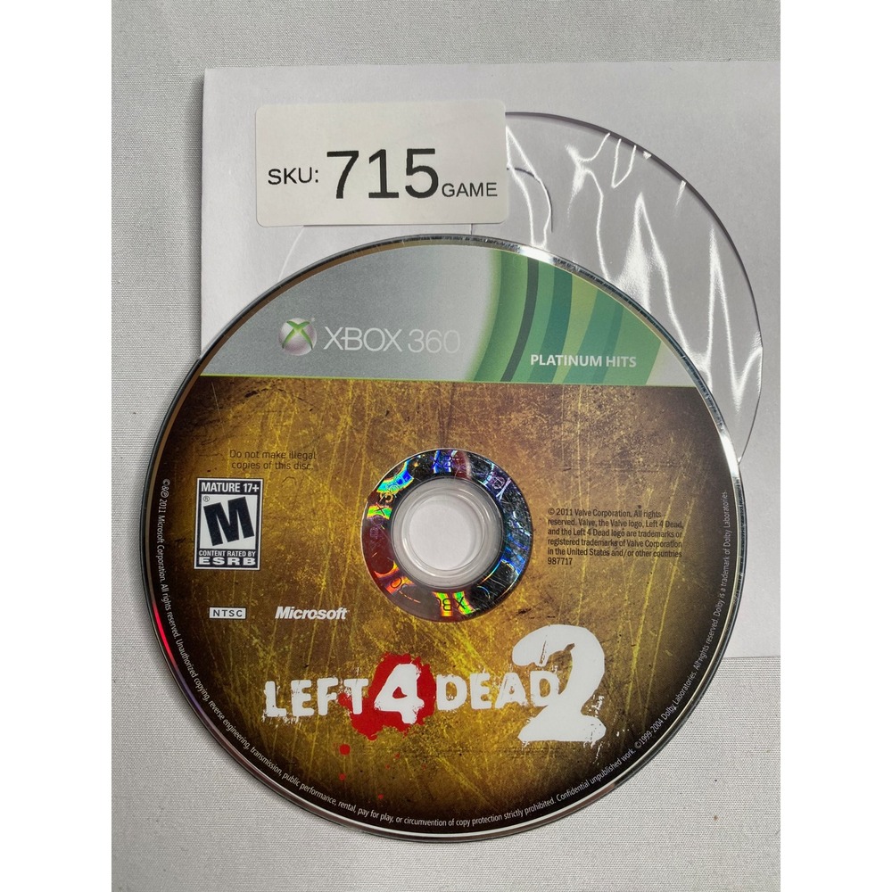 Left 4 Dead 2 Xbox 360 Platinum Hits Zombie Survival Horror Game Disc Only